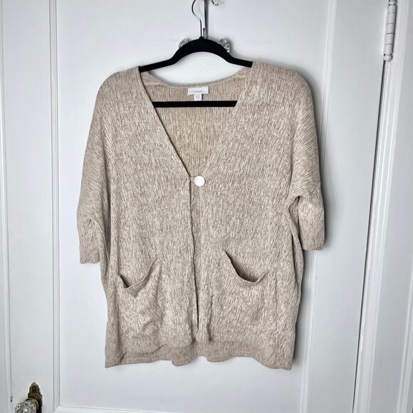 J. Jill Oversized Short Sleeve Slouchy Brown Linen Blend Cardigan Sweater XS - Picture 1 of 8